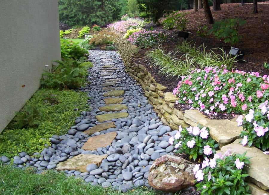 dry stream with Mexican beach pebbles