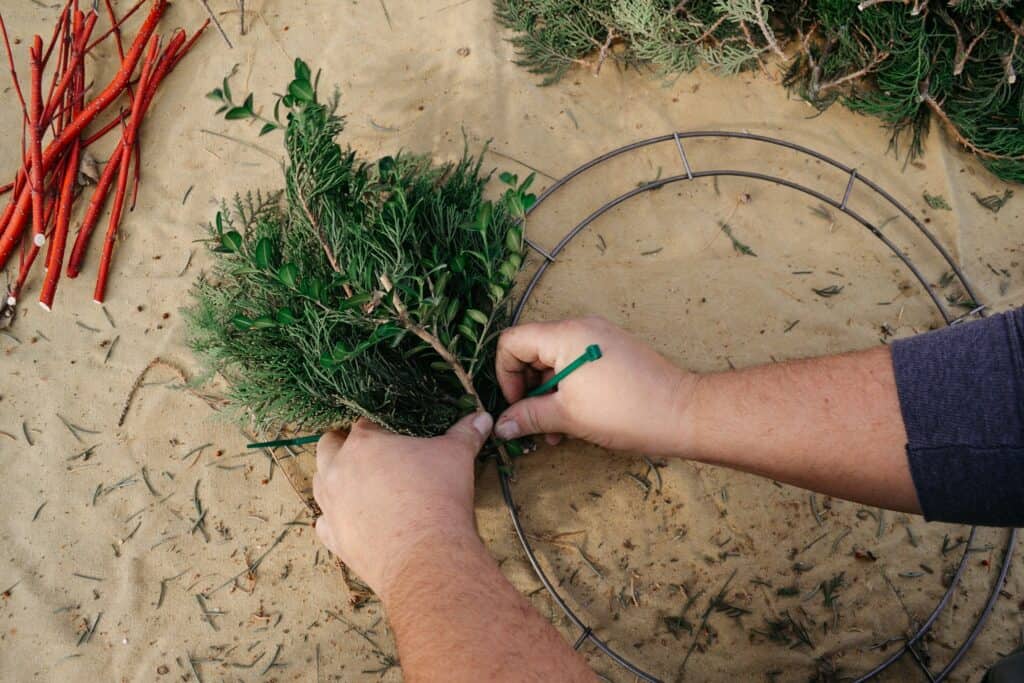 step 1 of making a wreath