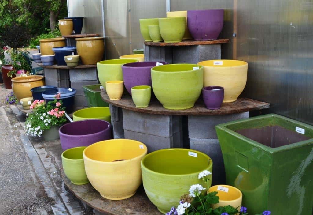 There are a variety of colors, shapes, and sizes of pots to plant your edibles in. 